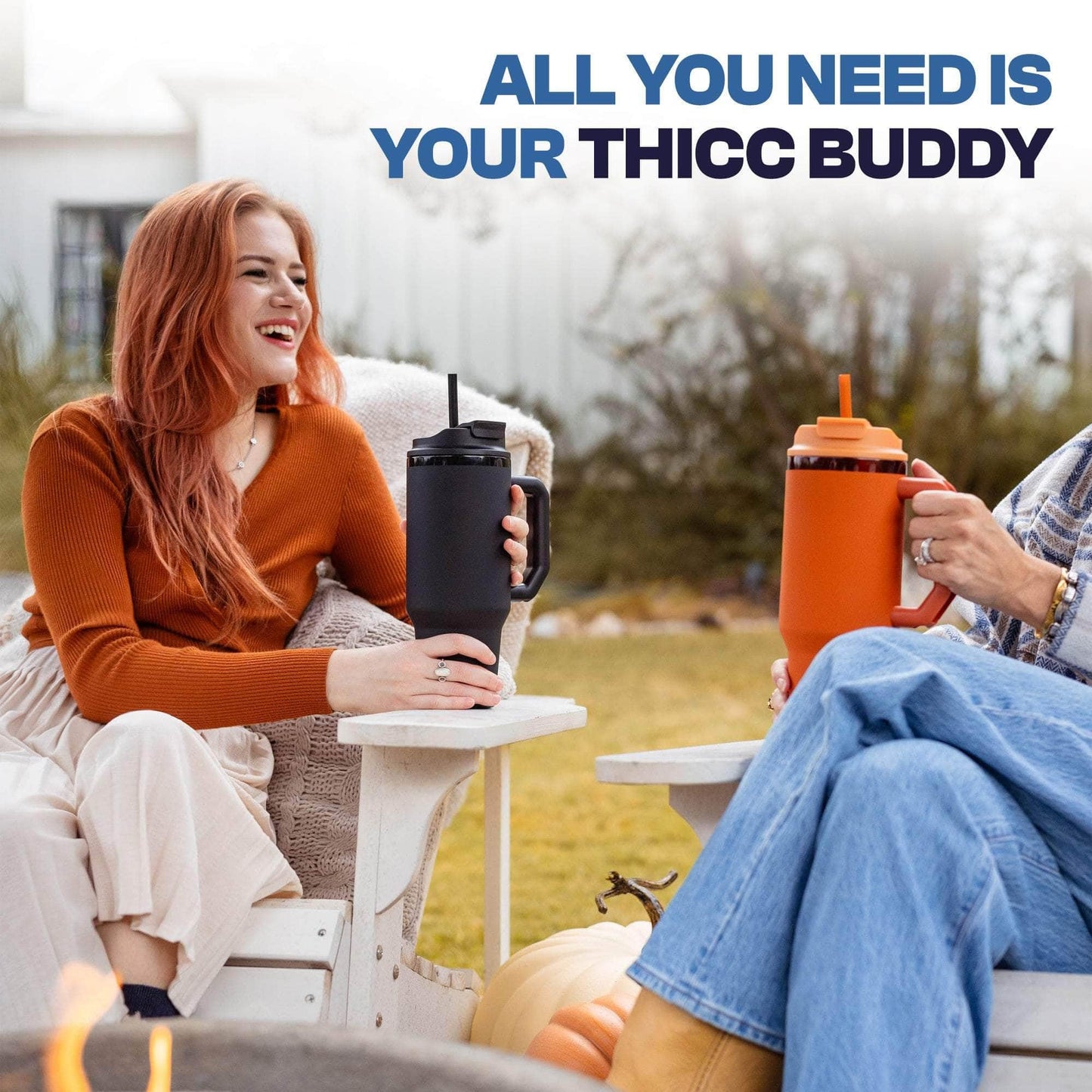 Frost Buddy Thicc Buddy - Stainless Steel Vacuum Insulated Tumbler with Lid and Straw for Water - Travel Mug Cupholder Friendly - Gifts for Women Men Him Her
