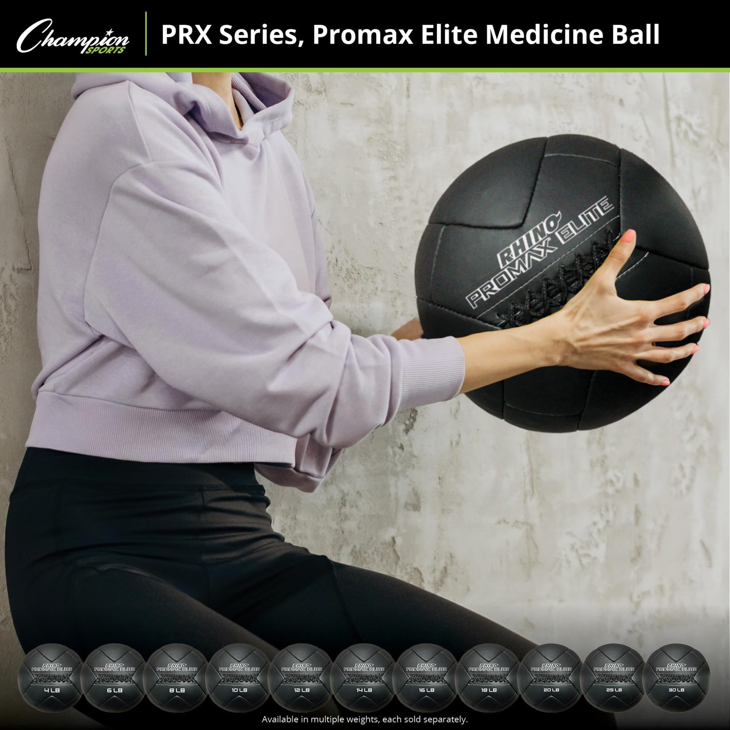 Champion Sports PRX10 Rhino Promax Elite Slam Balls, 10 lb, Soft Shell with Non-Slip Grip, Medicine Wall Exercise Ball for Weightlifting, Plyometrics, Cross Training, & Home Gym Fitness