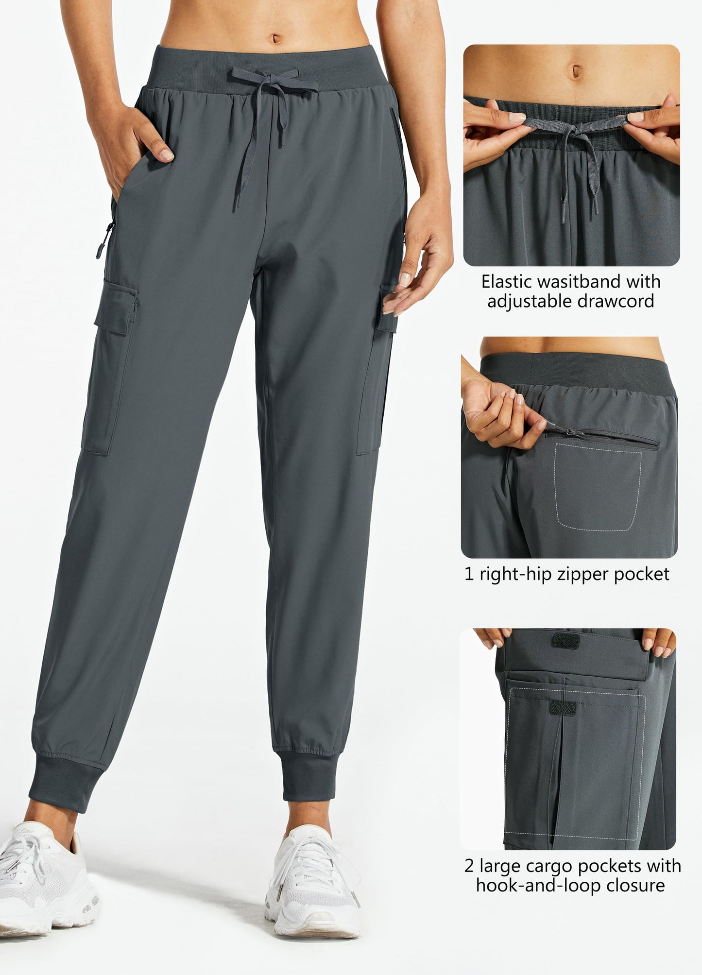Libin Women's Cargo Joggers Lightweight Quick Dry Hiking Pants Athletic Lounge Casual Travel Petite, Steel Gray XXXL