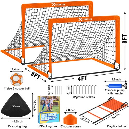 Kids Soccer Goals for Backyard Set- 2 of 6X4/ 4X3 ft Toddler Soccer Goal Training Equipment with Soccer Ball, Ladder, Pop Up Soccer Net for Kids Age 3-5 4-6 6-8 8-12 10-12 Outdoor Games Sports Gift