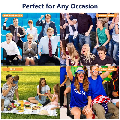 Stadium Seats with Back Support - Portable Foldable Stadium Seats, Adjustable Shoulder Straps, Cup Holder and Large Pocket Storage Stadium Upholstered Chair for Bleachers, Sporting Events, Black