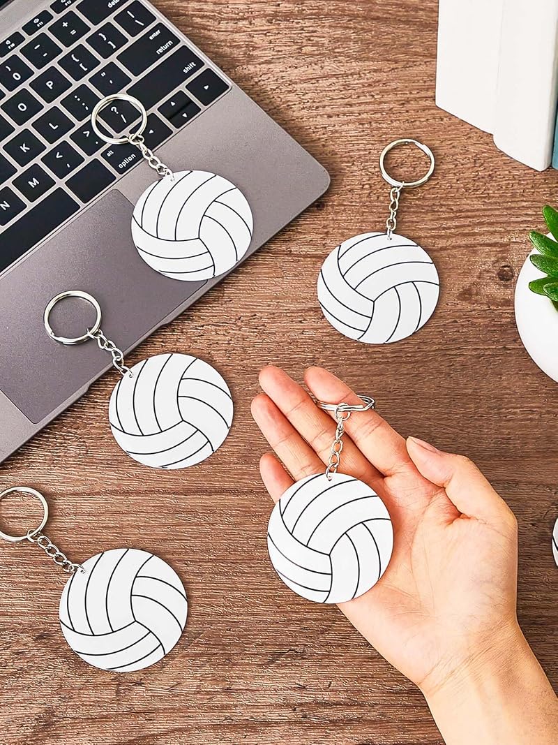 White 18 Pcs Large VolleybalI Keychains - Acrylic DIY Sports Charms Bulk
