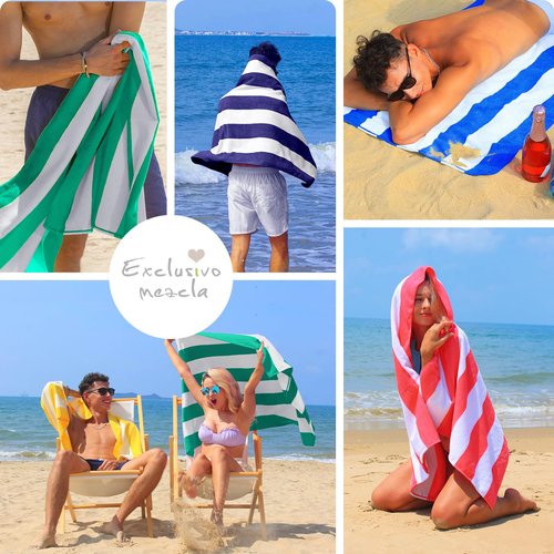 Exclusivo Mezcla 4 Pack Beach Towels, Large Microfiber Striped Beach Bath Pool Towel Set for Kids and Adults, Lightweight and Absorbent, 30x60 Inches, Blue/Green/Yellow/Pink