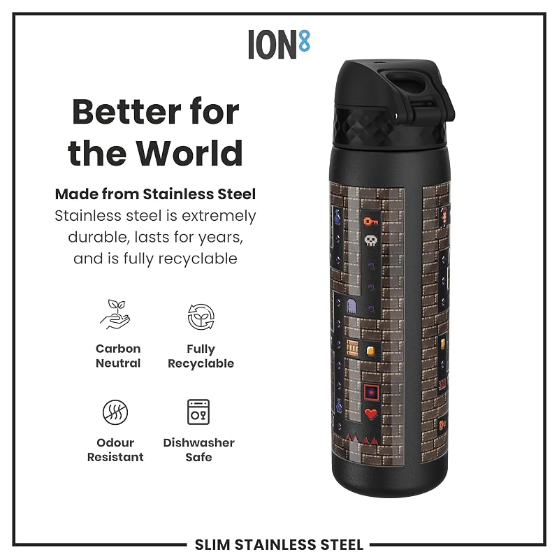 Gaming 600 ml Ion8 Stainless Steel Water Bottle - Leak Proof, Easy Open, Dishwasher Safe