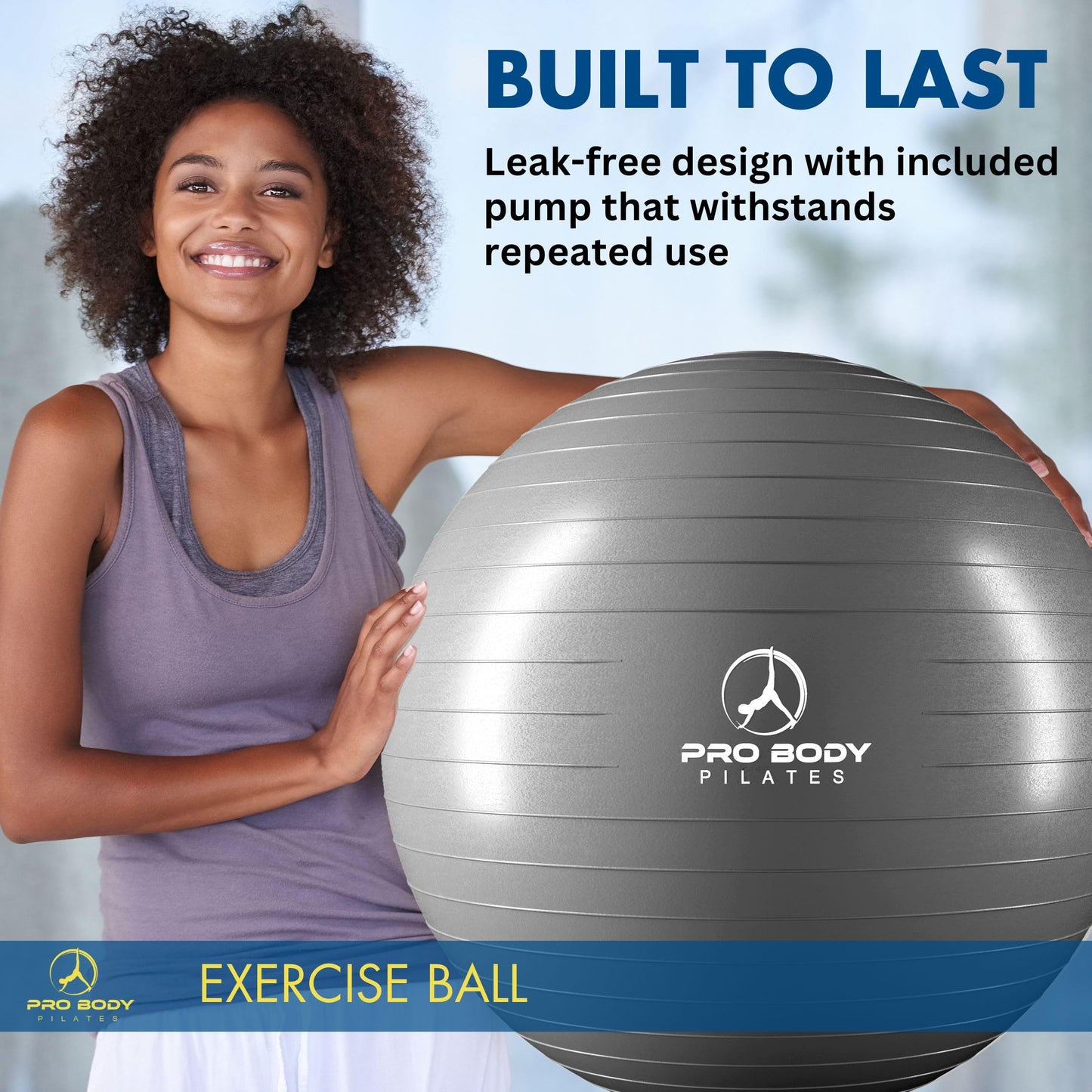 ProBody Pilates Exercise Ball - Multiple Sizes Gym Grade Balance Ball for Fitness, Yoga, Workout, Pregnancy & Physical Therapy (Silver, 85 cm)