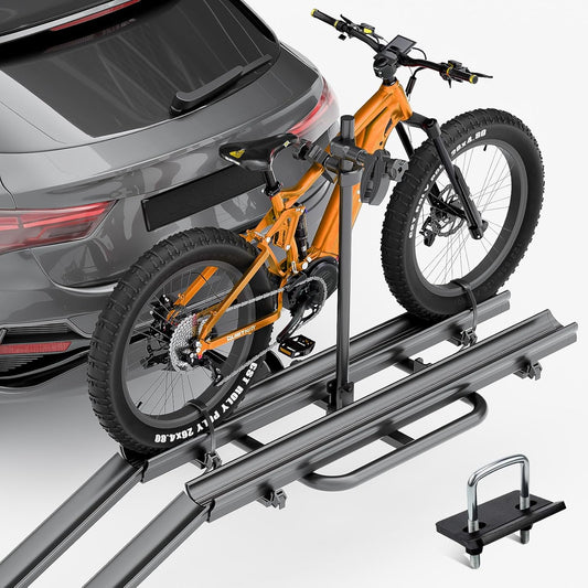 200 LBS Capacity 2 EBike Racks with Ramp, Lockable & Foldable Fat Tire Bike Carrier, up to 5" Bike Racks, Electric Bicycles Racks Platform for Standard, Fits 2" Hitch for Trucks Vans SUVs Cars