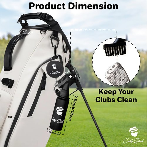 Caddy Splash Golf Club Brush Cleaner with Water - Heavy Duty Retractable Clip- Squeeze Bottle for Easy Cleaning with Nylon Bristles- Holds 4 Oz Water - Golf Accessories- USA Company