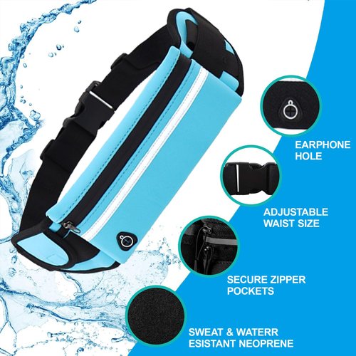 Slim Running Belt Fanny Pack for Men and Women, Adjustable Waist Pack Phone Holder for All Phones, Runners Pouch for Workout, Jogging, Travel, Money Belt and Fitness Accessories Blue