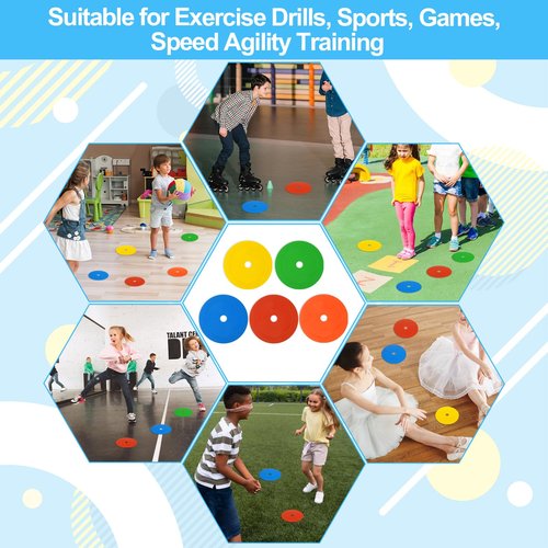 BOHUIZ 50Pcs Flat Cones Spot Markers, 6 Inches Non-Skid Floor Hole Soccer Cones Field Court Spot Markers Flat Discs for Soccer Football Basketball Speed Agility Training Gym Dance Org