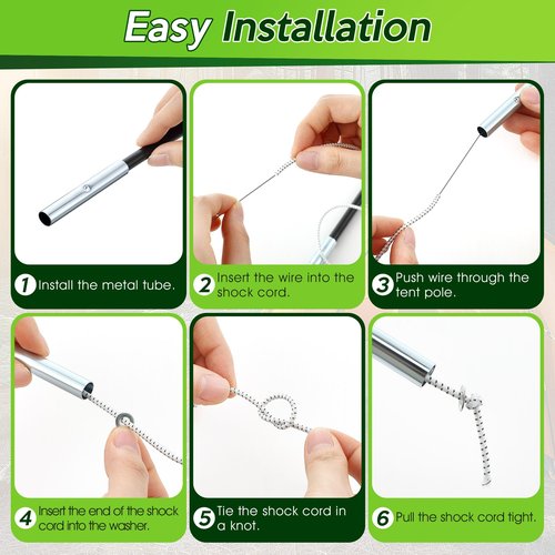 Shimeyao 2 Set Tent Pole Repair Kit, Universal Nylon Tent Poles Replacement Kit with 2 Shock Cords, 12 Washers, 4 Metal Tubes and 2 Iron Lead Wire, Repair Accessories for Camping Hiking Backpacking