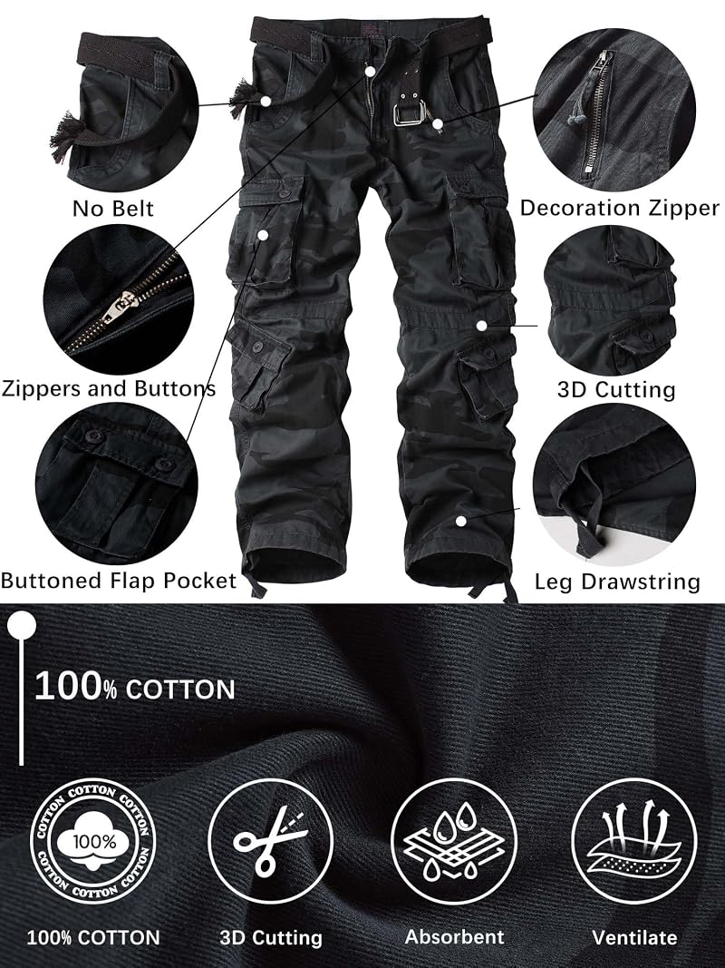 Men's Camo Cargo Work Pants Cotton Tactical 8-Pocket, Zhandi-09+32'' Inseam+44