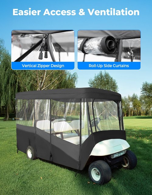 KEMIMOTO Golf Cart Enclosure, 6 Passenger Golf Cart Rain Cover, 600D Waterproof Driving Enclosure with Clear PVC Windshield for Extended Roof Golf