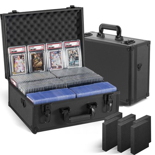 Graded Card Storage Box, Trading Cards Slab Carrying Case, 6 Row Black Hard Sports Cards Holder Boxes with 6 Dividers Fits for PSA BGS SGC Top Loaders Collection