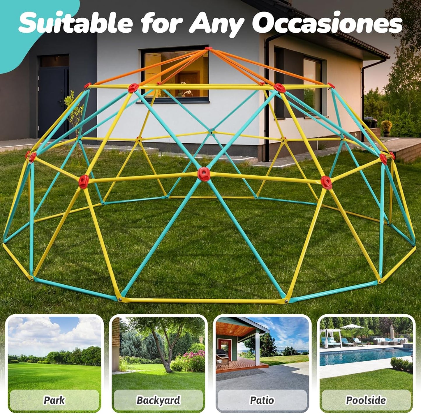 10FT Climbing Dome with Climbing Cargo Net, Outdoor Jungle Gym for Kids- Supports 1000LBS-Anti-Rust Metal Outdoor Play Structure ASTM Approved, Easy Assembly