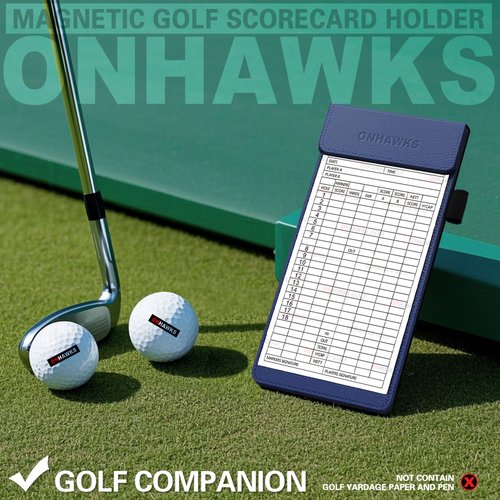 ONHAWKS Golf Magnetic Yardage Book Cover & Leather Scorecard Clover,Golf Accessories for Men,Magnet Book Case for Back Pocket