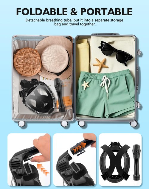 VGKE Full Face Snorkel Mask for Adults, 180 Degree HD Panoramic View Snorkeling Gear with Waterproof Phone Pouch, Anti-Leak & Anti-Fog, Breathe Freely Suitable for Men/Women