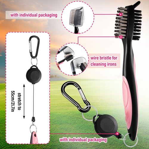 Liliful 12 Pcs Golf Accessories Kit, Include Golf Ball Bag with Hook Towel Tees Magnetic Ball Marker Divot Tool Cleaner Brush for Women Man Gifts(Pink)
