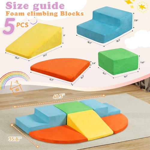 Nuturelly 6PCS Toddler Climbing Toys Indoor, Soft Suede Texture Baby Climbing Blocks, Foam Blocks Activity Play Set for Kids Climbing and Crawling, Playtime Corner, Play Gym & Toddler Slide