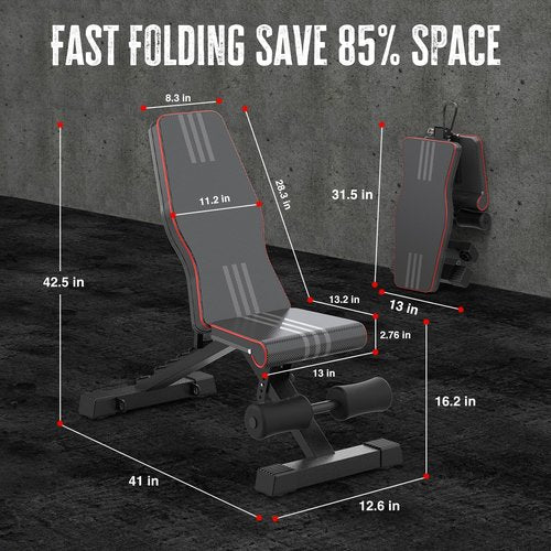 Adjustable Foldable 660LB Weight Bench, Lifting Sit-up Multi-use Workout Bench Exercise Bench Incline Decline Flat Utility Bench Press for Home Gym
