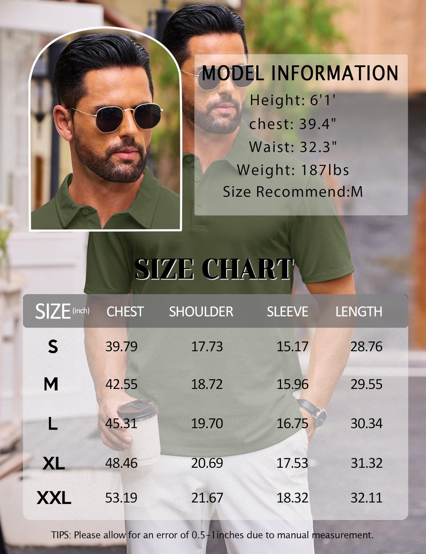 Cotrasen Polo Shirts for Men Cotton Short Sleeve 3 Buttons Classic Fit Casual Performance Soft Cooling Golf Tee Shirts Army Green XL