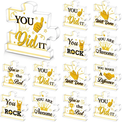 Geelin 10 Pcs Appreciation Acrylic Awards Puzzle Trophies Employee Appreciation Gifts Bulk Mini Thank You Award Trophy for Adults Students Team Teacher Classroom Favors Office Decorations