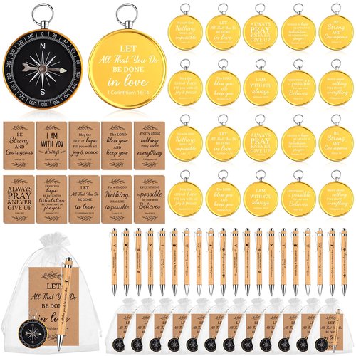 LIUBUJINGYING 20 Set Christian Gifts Bulk Bible Verses Compass Camping Survival Pocket Compass with Pocket Notebooks Religious Scripture Bamboo Pens for Church Sunday School Graduation Hiking