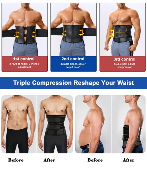 MOLUTAN Waist Trainer Trimmer for Men Tummy Control Shapewear Neoprene Sweat Belt for Weight Loss Slimming Body Shaper (Black, X-Large)