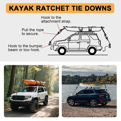 Ayaport Rope Tie Down Ratchet Kayak Straps with Safety Lock S Hook 1/4" x 14' Heavy Duty Pulley Rope Hanger Tarp Tent Tie Downs
