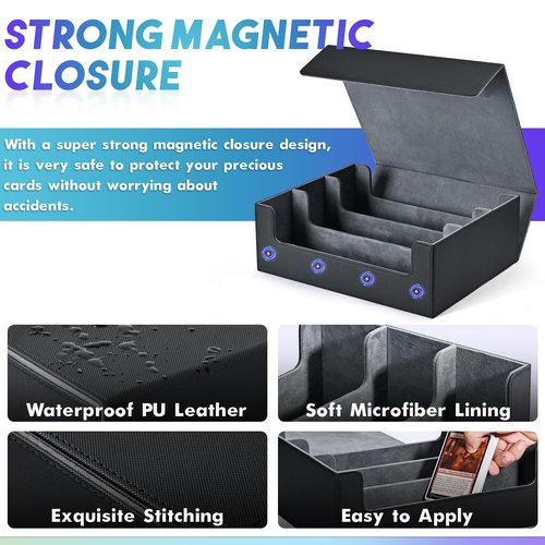UAONO Card Storage Box for Trading Cards, 1800+ PU Leather Commander Card Deck Case, Magnetic Closure Card Holder Fits for Magic Game Cards (Black)