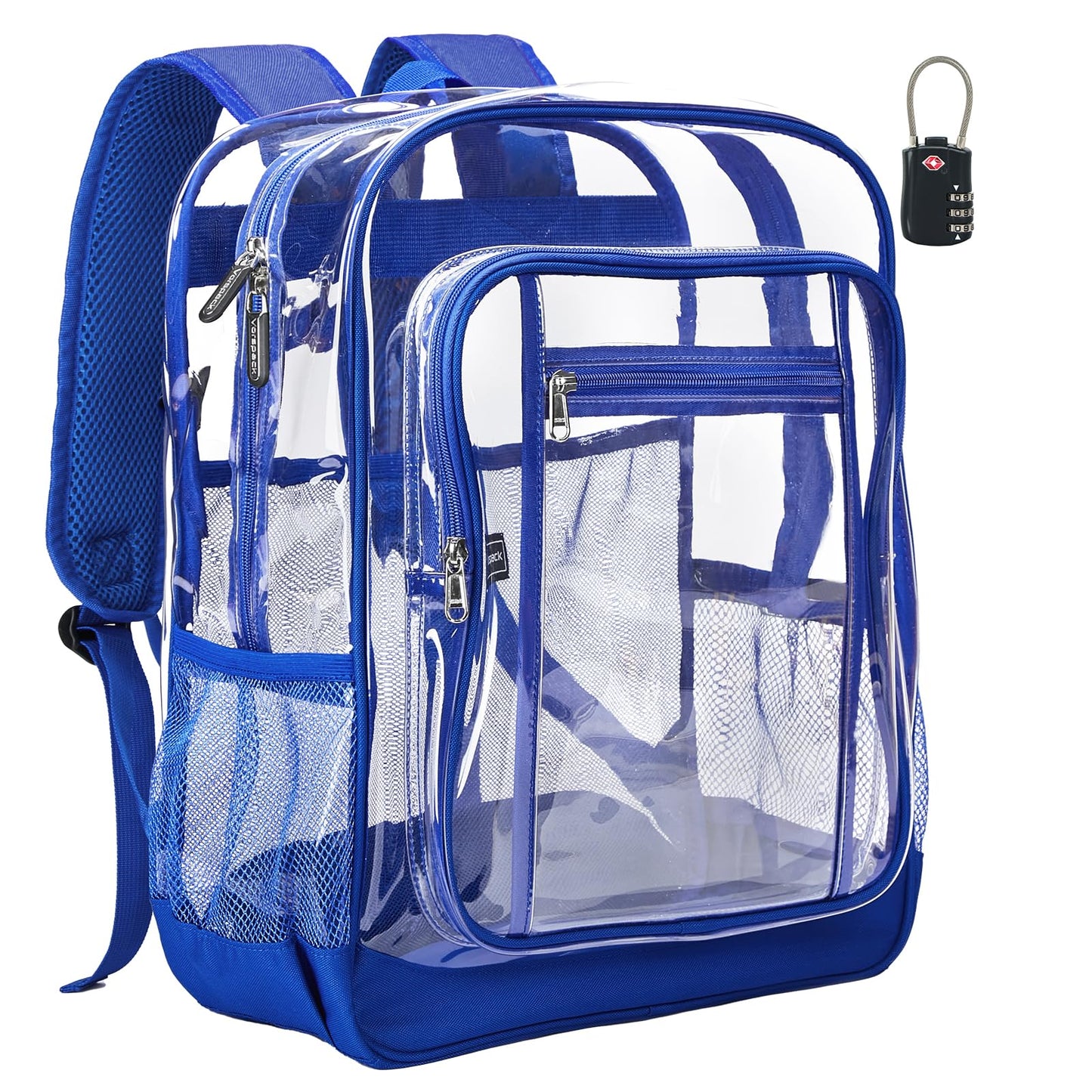 Vorspack Clear Backpack Heavy Duty - Extra Large Clear Backpacks with TSA Lock Transparent See Through Bookbag for Work, College, Travel - Blue