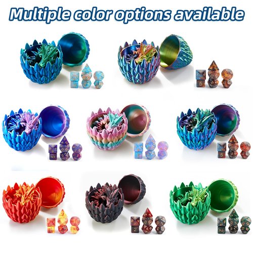 DND Dice Set (7 Pieces) and 3D Printed Dragon Egg, Fidget Toys, Surprise Egg and Polyhedral Dice Set With Gift Box, Playing Game for RPG DND MTG
