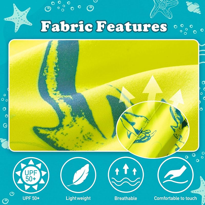 Neon Yellow Shark Toddler Boys Swim Trunks with Compression Liner - 10-12 Years