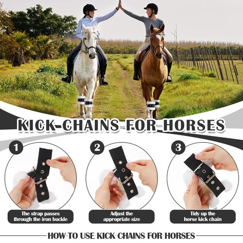 Sunnymove 4 Pcs Horse Kicking Chains Pawing Training Chains with Fleece Lined Adjustable Stainless Steel Training Gear for Stable Horse Safety Enhancer for Prevents Stable Kicking Fits Most Sizes