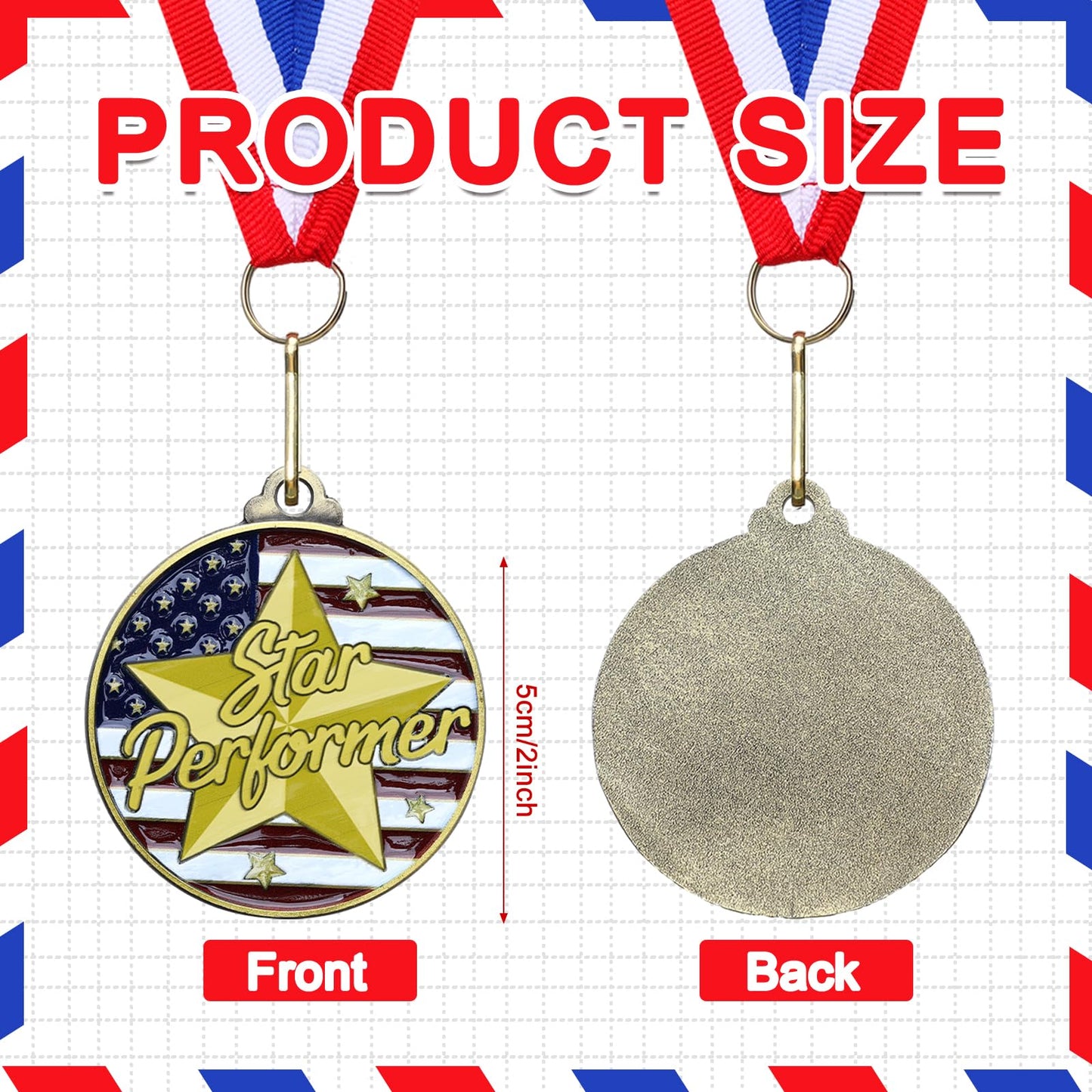 Cunno 20 Pcs Patriotic Star Performer Award Medals Bulk 2'' Gold Academic Medallion with Neck Ribbons Metal Trophy Award Prize Gift for Tournaments Competitions Party