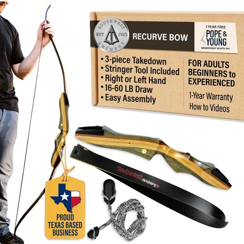Spyder Takedown Recurve Bow - Hunting & Target Bow - Fast, Accurate, Versatile - Handcrafted Riser - Fiber Glass Maple Limbs - 62" Right Hand, 45lb with Stringer Tool