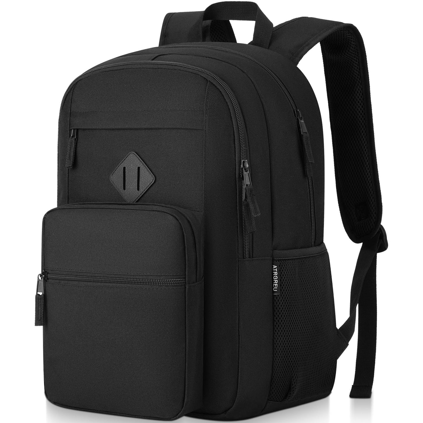 Atrgreu Black Backpack for Men and Women, Lightweight School Backpack Teen Boys Girls, Casual Bookbag, Daily-use Travel Laptop Backpack Fits 15.6 Inch Notebook