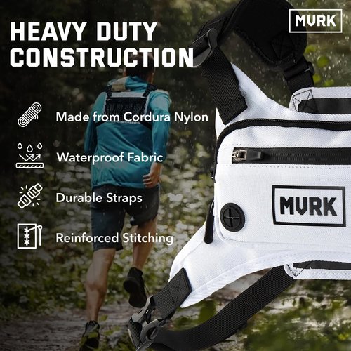 MVRK Water Resistant Chest Pack - Minimalist Running Vest for Workouts, Running Phone Holder with Extra Storage, Lightweight Running Pack, Running Backpack (Off-White)