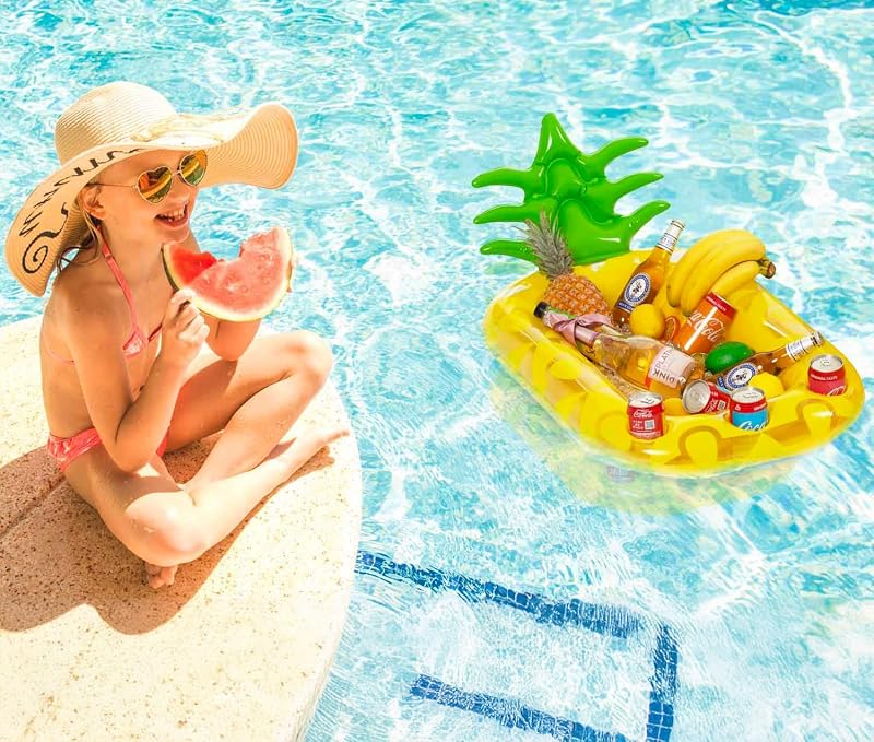Inflatable Pineapple Drink Holder Float - 31 inch Pool Party Cooler