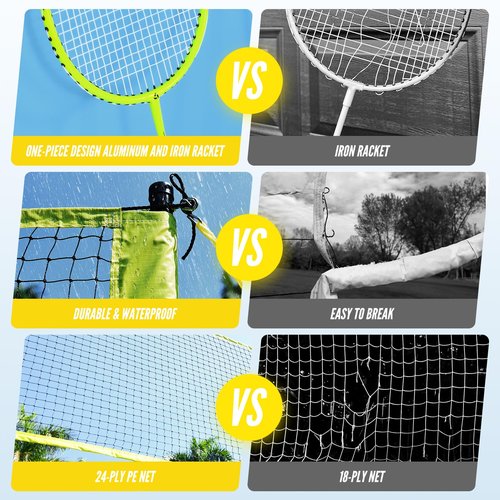 Patiassy 32ft, 26ft and 20ft Width and Height Adjustable Volleyball and Badminton Combo Set with Net, Winch System, 4 Badminton Rackets, 2 Goose Feather Shuttlecocks and Volleyball for Backyards