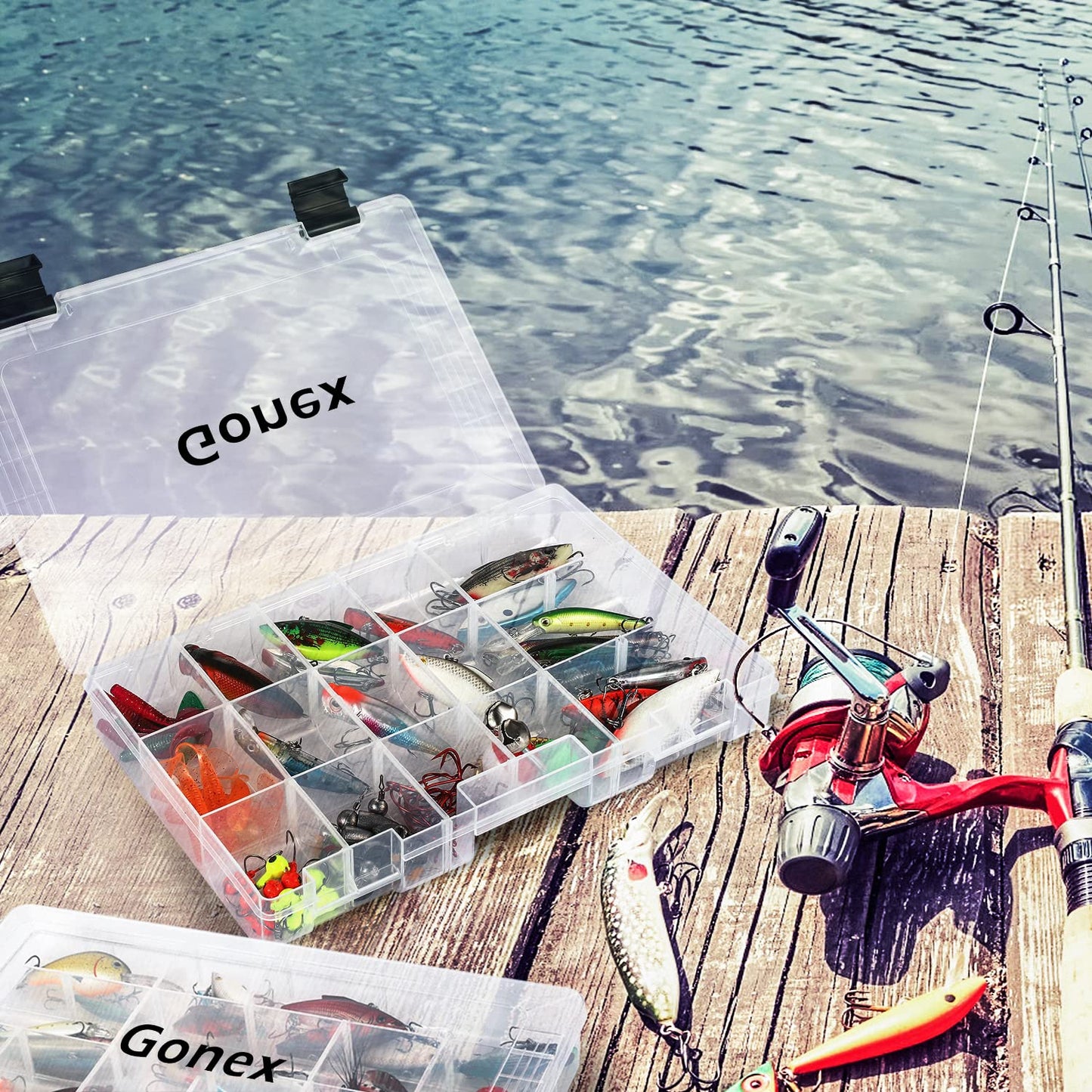 Gonex 3600 Tackle Trays 4 Packs, Transparent Fishing Tackle Boxes Organizer and Storage with Adjustable Dividers, Plastic 3600 Tackle Boxes for Lures, Hooks, & Other Accessories