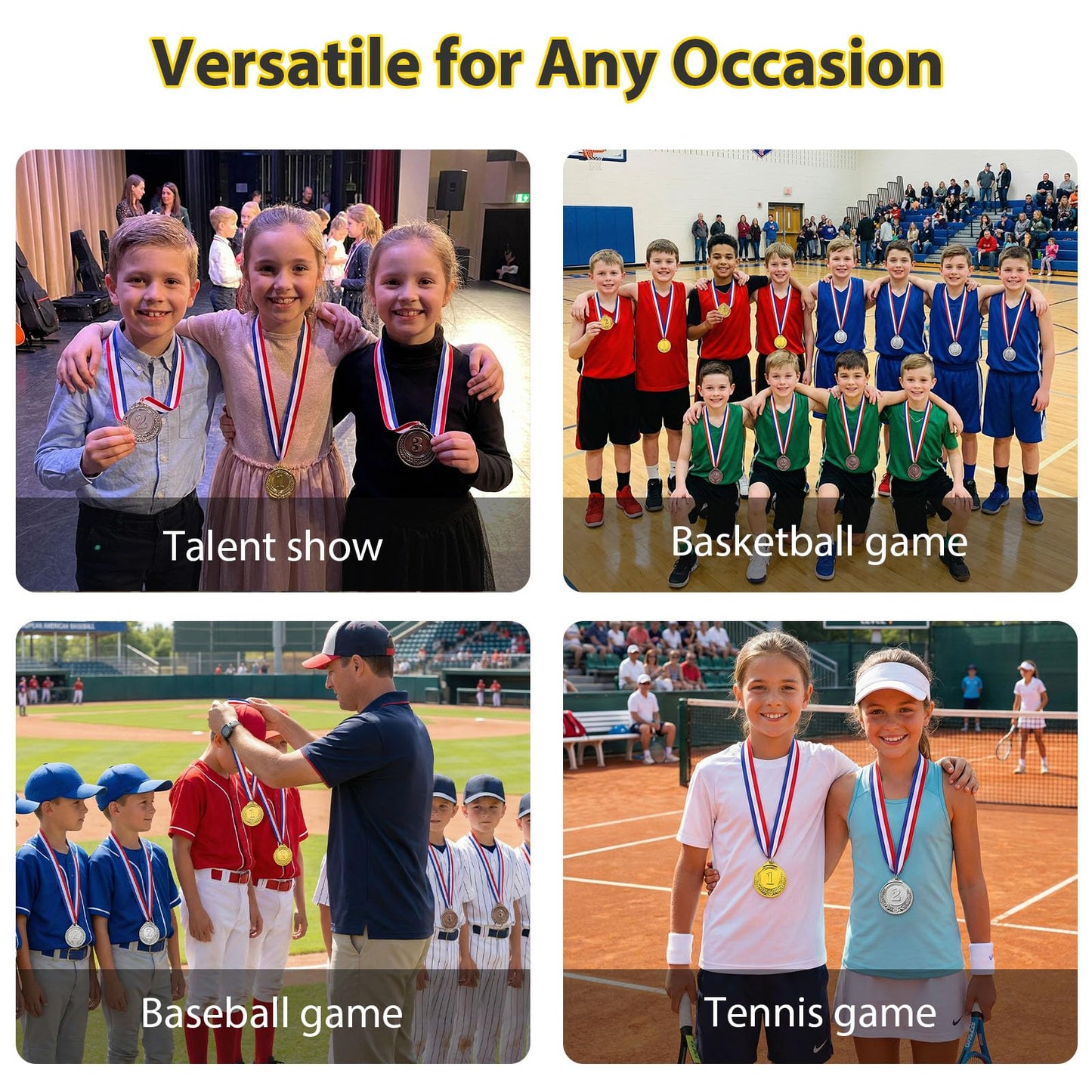 Shindel 12PCS Winner Award Medals, 1st, 2nd, 3rd (Gold, Silver, Bronze) Metal Medals for Sports, Competitions, Party, Spelling Bees, Olympic Style, 2 Inches