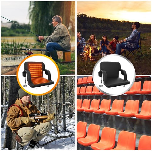 Suteck Dual-Side Heated Stadium Seat with Back Support, 21" Wide Cushion, Foldable Bleacher Chair W/USB 3-Level Heating, 5 Storage Pockets – Portable Stadium Chair for Outdoor Bleachers Camping Games