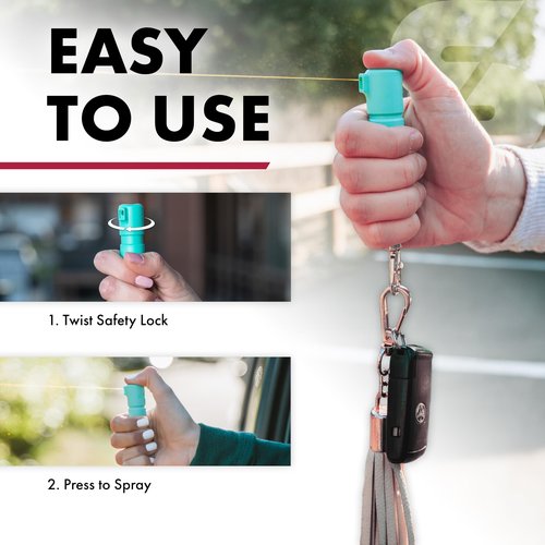SABRE Mighty Discreet Pepper Spray for Self Defense, Protect Against Multiple Threats, 16 Bursts, Small Ultra-Compact Design, UV Marking Dye, Snap Clip, Key Ring, Twist Lock Safety, 0.18 fl oz, 2 Pack