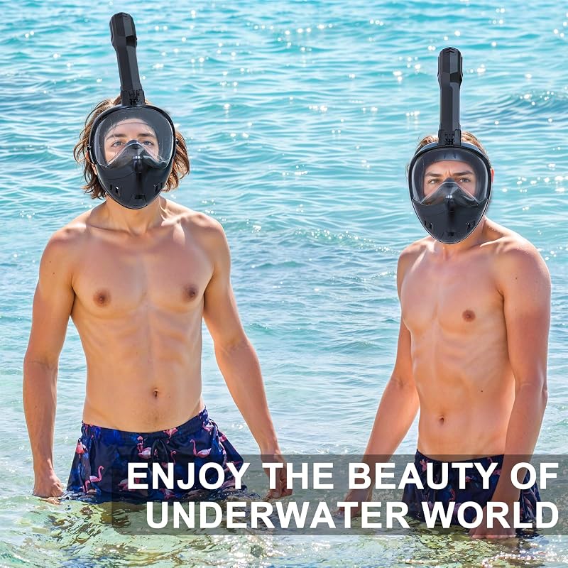 Full Face Snorkel Mask with 180° Panoramic View – Dry Top Breathing System, Detachable Camera Mount