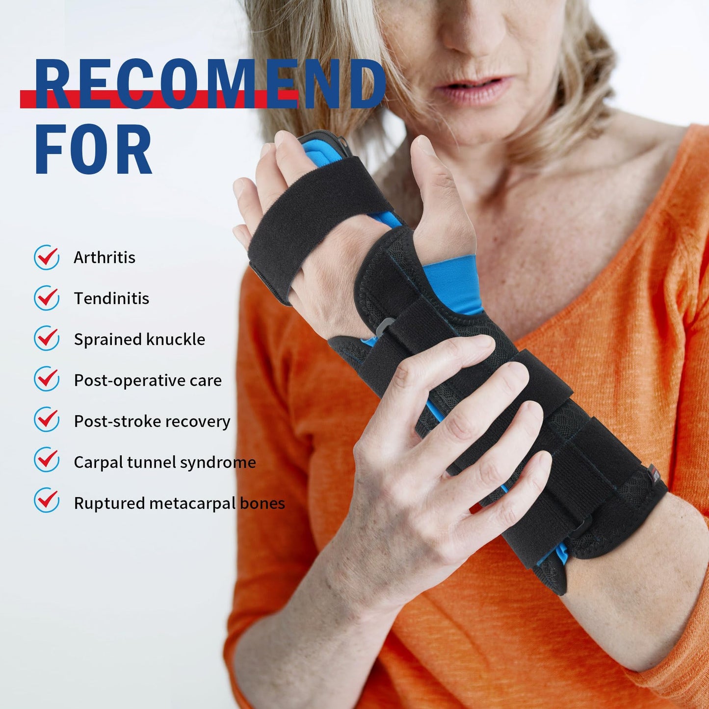 FEATOL Resting Hand Splint Stroke Night Immobilizer with Removable Splints- Pain Relief For Carpel Tunnel, Stroke Recovery, Arthritis, Tendinitis-Functional Support Wrist Finger Brace-Right Medium-For Men and Women