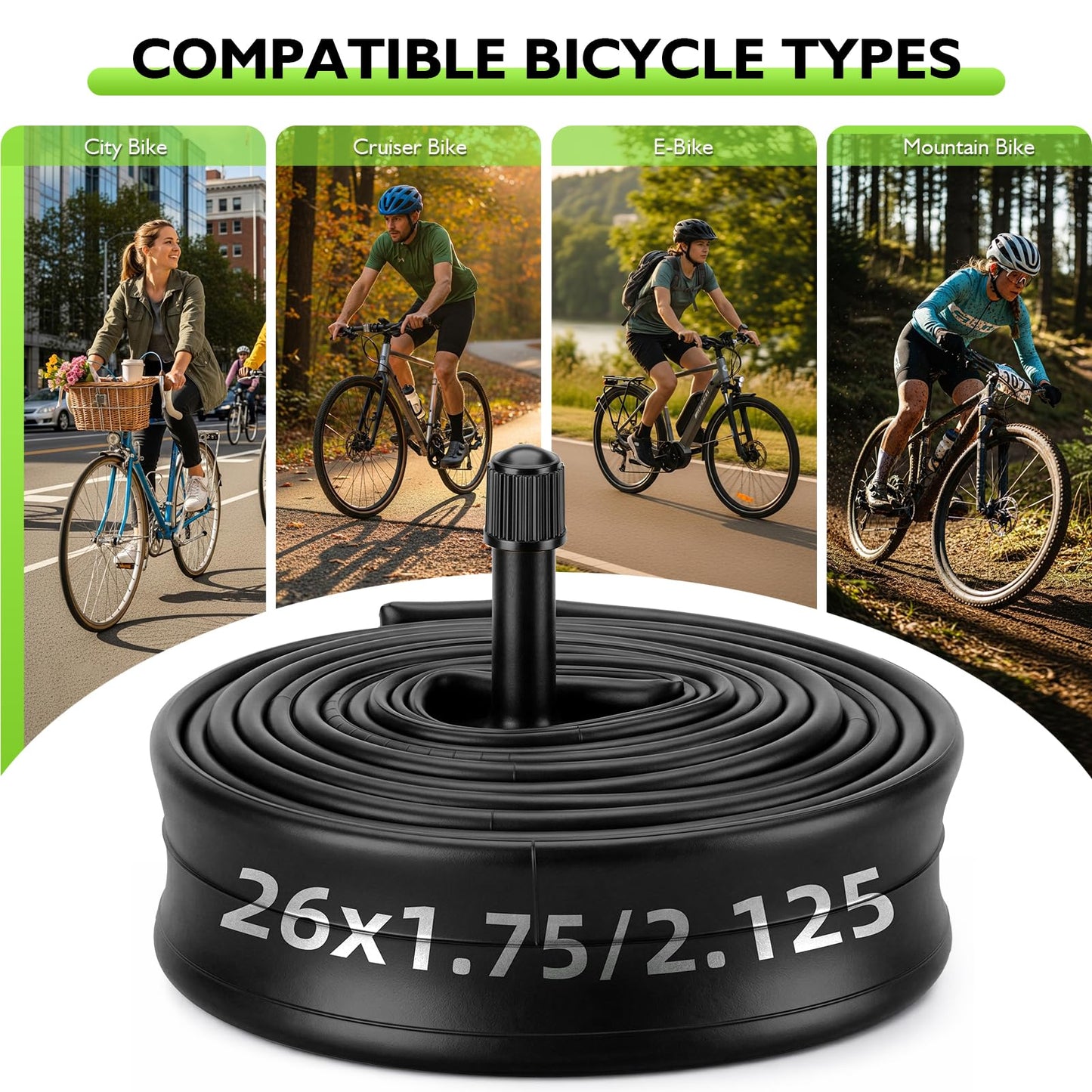 BEAUGIREW 2 Pack 26" Bike Tubes 26 x 1.75/2.125 AV 48mm Schrader Valve Bicycle Tubes Compatible with 26x1.75 26x1.90 26x2.0 26x2.126 26x2.125 Inner Tubes