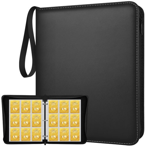 9 Pockets Trading Card Binder with 900 Double-Sided Pockets, PU Zipper Top Loader Binder with 50 Removable Sleeves for Basketball Baseball Football Playing TCG Card