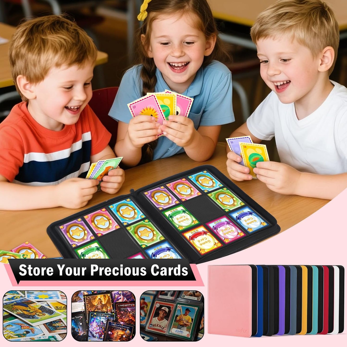 12 Pocket Card Binder, Zipper Trading Card Binder, 720 Large Capacity Side Loading Non-Ring Card Album, Double Sided Acid-Free Card Protector Binder, Card Collection for TCG, MTG, Sport Card, Pink