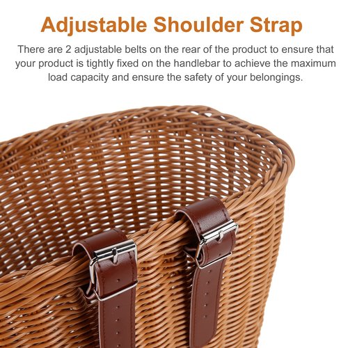 Woven Plastic Bike Baskets- Front D-Shaped Bike Bicycle Basket | Handlebar Storage Container with 2 Adjustable Leather Straps (Brown&Adults)