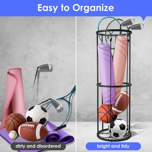 URMMIY Garage Ball Storage Rack - Wall-Mounted Vertical Ball Holder for Basketball, Soccer, Volleyball, Football - Space-Saving Sports Organizer for Garage, Home, Basement, Kids' Room, Outdoor Use